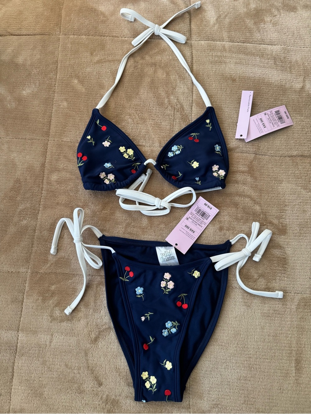 wild fable Navy Floral Embroidered Tie-String Bikini